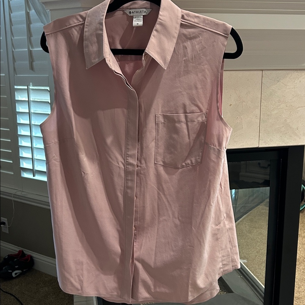 Athleta Light Pink Button Down Sleeveless Shirt